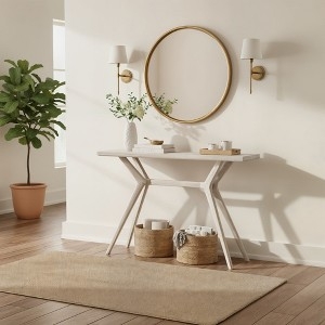 Console Table White Sand Wirebrush Finish Cross Leg Organic Modern Foyer