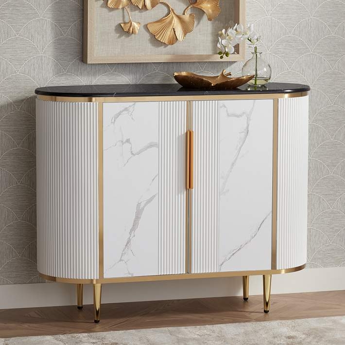 Console Table with Fluted Sides and Marble Patterned Doors