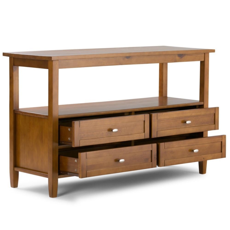 Console Table with Four Drawers and Two Open Shelves