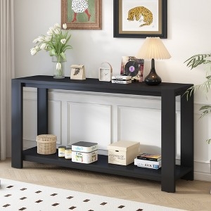 Console Table with Matte Black Finish and Block Legs Minimalist Styling