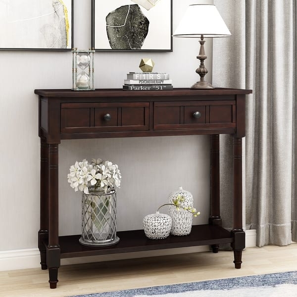 Console Table with Turned Legs and Dual Drawers Traditional Storage