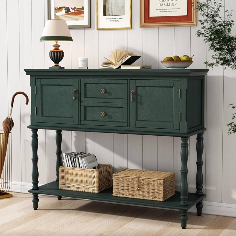 Console Table with Turned Spindle Legs in Forest Green Finish