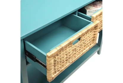 Console Table Woven Drawer Front Coastal Blue Finish Matte