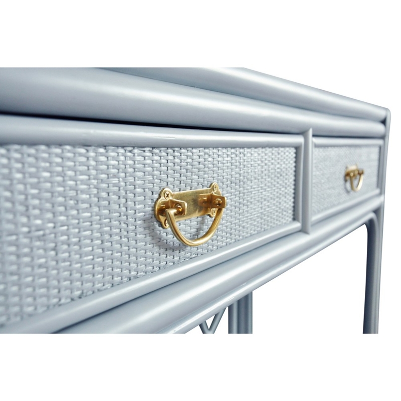Console Table Woven Drawer Fronts Light Blue Gold Swing Pulls Coastal Beach