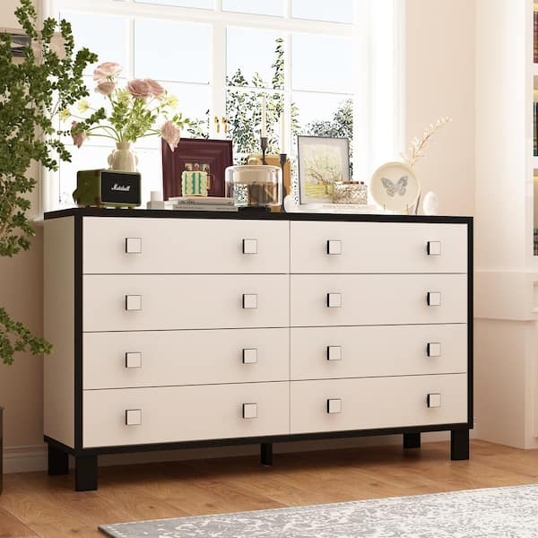 Contemporary Black and White Double Dresser with Square Hardware