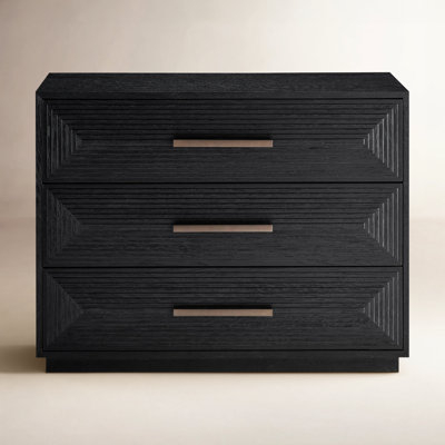 Contemporary Black Dresser with Ribbed Drawer Fronts and Bronze Pulls