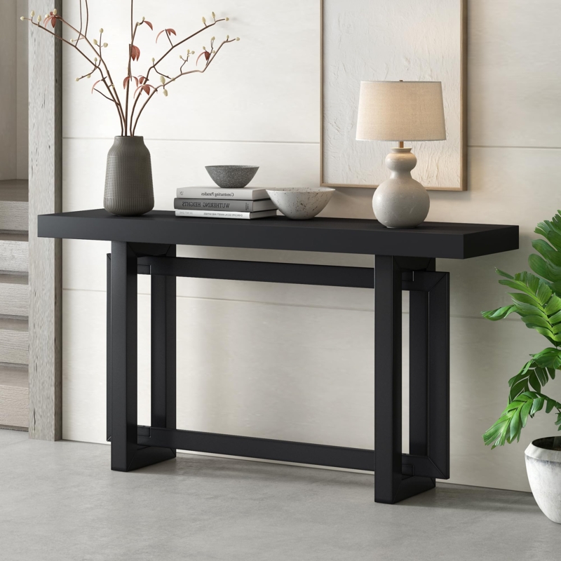 Contemporary Console Table with Geometric Open Base and Thick Top