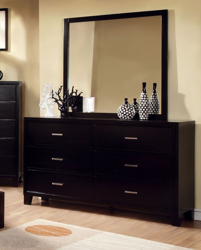 Contemporary Double Dresser Set with Six Drawers and Silver Hardware