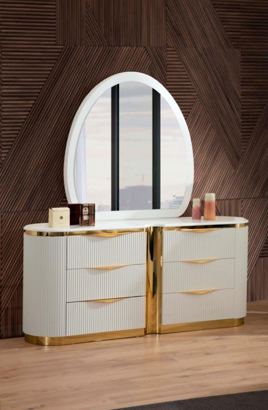 Contemporary Dresser set: Ribbed Texture with Arched Mirror (70 chars)