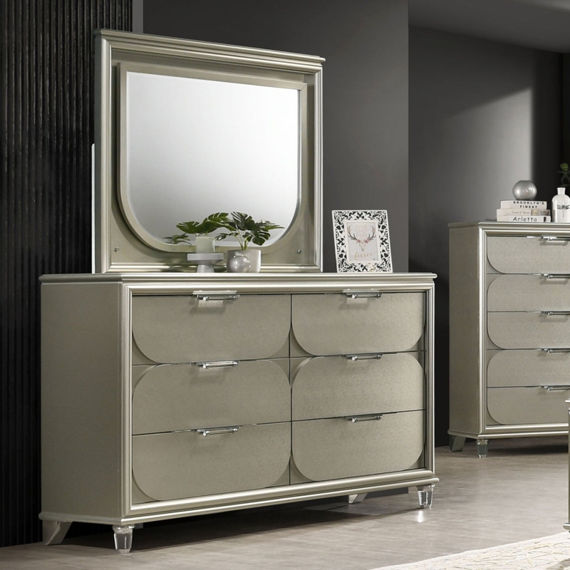 Contemporary Dresser with Curved Drawer Fronts and Acrylic Feet