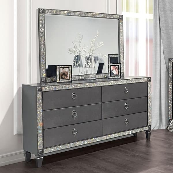 Contemporary Grey Dresser with Shimmering Crystal Border