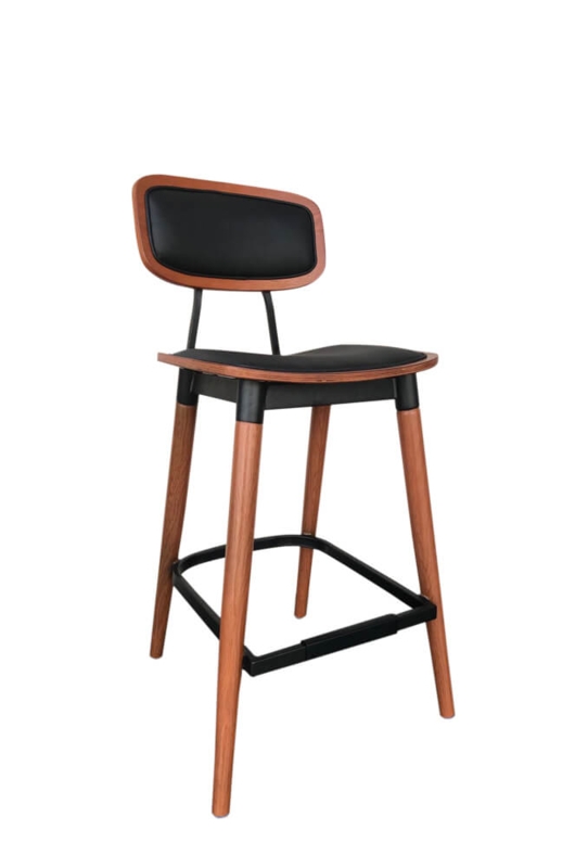 Contract Grade Bar Stool: Two-Tone Design, Wood Grain Metal Frame