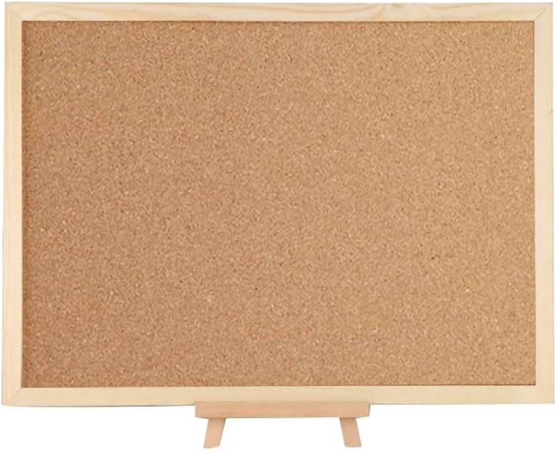Cork Board with Easel Stand, Wood Toned Frame Desktop Display