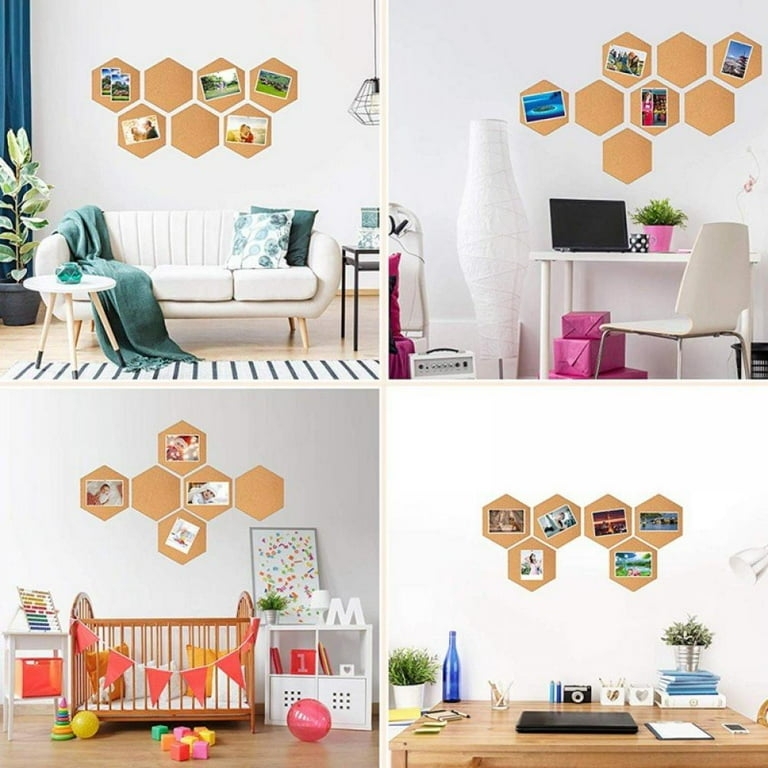 Cork Tiles Hexagon Set, Modular Adhesive Backing for Wall Decor