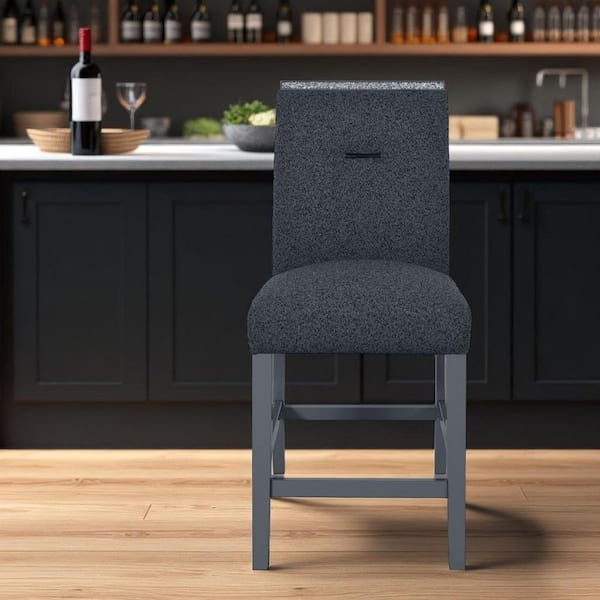 Counter Height Bar Chair Tall Rectangular Backrest Charcoal Gray