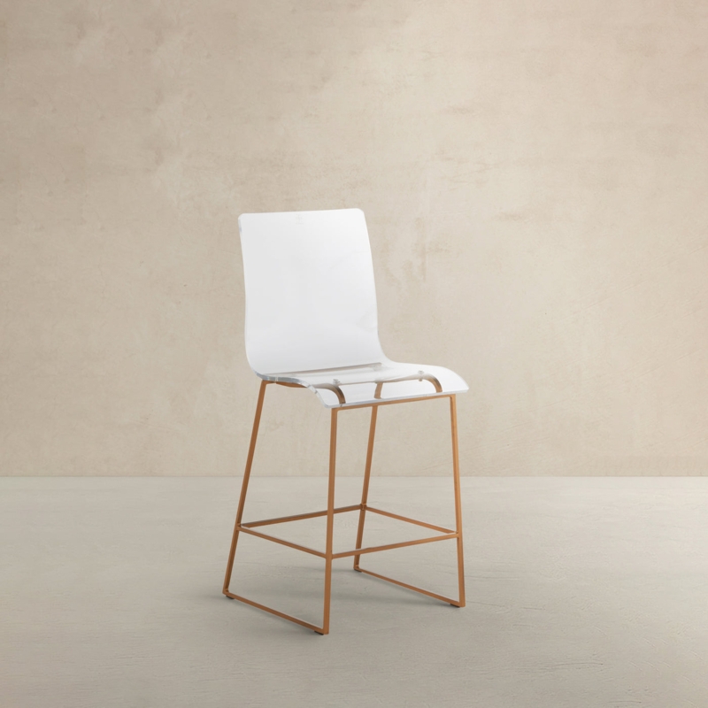Counter Height Stool with Gold Metal Frame and Clear Acrylic Seat