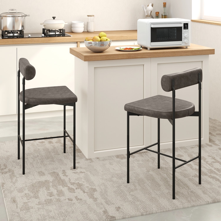 Counter Height Stools Grey Cylindrical Backrest Slender Metal Legs