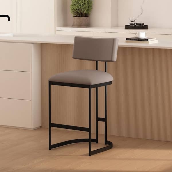 Counter Stool Architectural Black Frame Leather-Like Low Back Minimalist