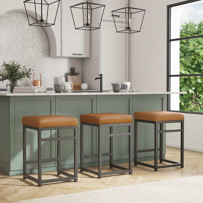 Counter Stool Backless Faux Leather Charcoal Modern Farmhouse