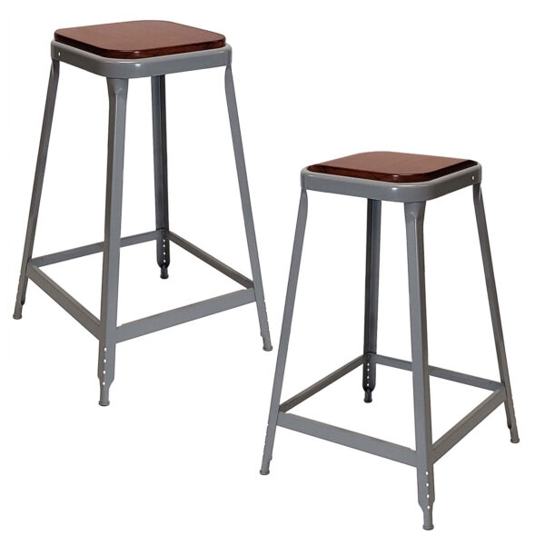 Counter Stool Backless Industrial Gray Metal Frame Wood Seat