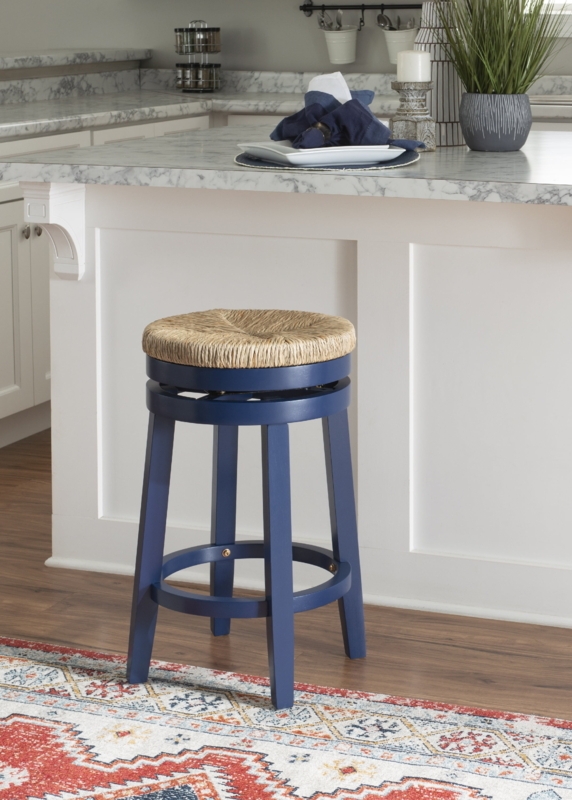 Counter Stool Backless Natural Rush Seat Swivel Painted Frame
