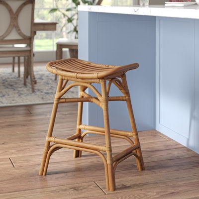 Counter Stool Backless Saddle Seat in Honey Brown Rattan Construction
