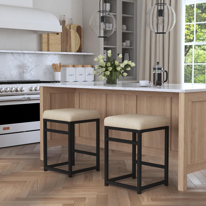 Counter Stool Backless Upholstered Matte Black Metal Base