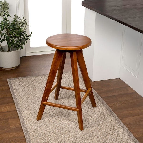 Counter Stool Backless Walnut Finish Splayed Wood Legs