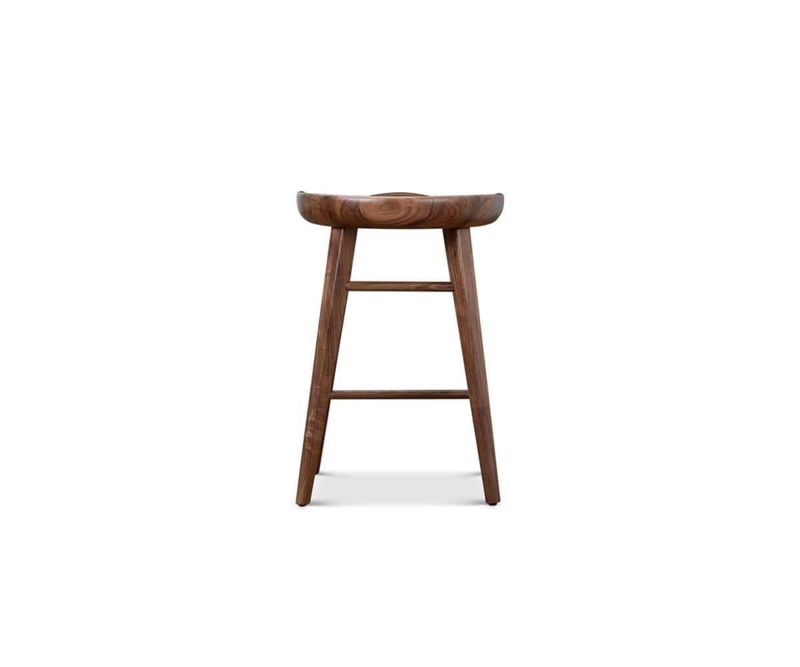 Counter Stool Backless Walnut Finish Wood with Contoured Seat Design