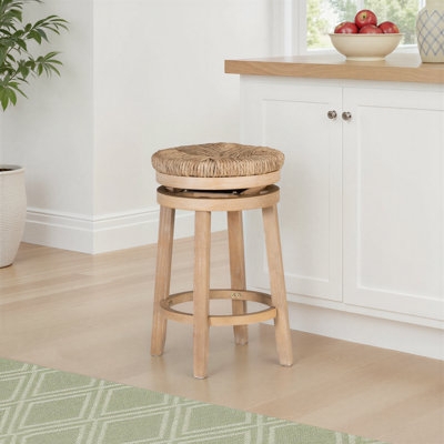 Counter Stool Backless Woven Swivel Seat with Circular Footrest