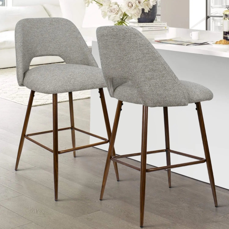 Counter Stool Backrest Cutout Tapered Walnut Legs Heathered Grey