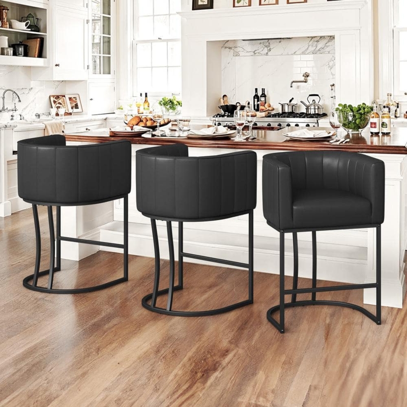 Counter Stool Barrel Back Matte Black Curved Base Kitchen Seating