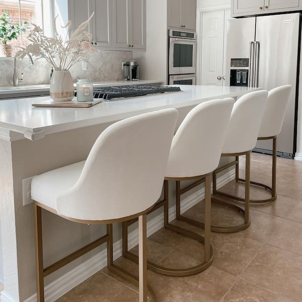 Counter Stool Barrel Back Silhouette with Metallic Sled Base Upholstery