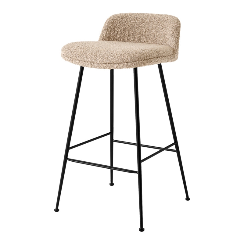 Counter Stool Beige Boucle Upholstery Slender Matte Black Metal Base