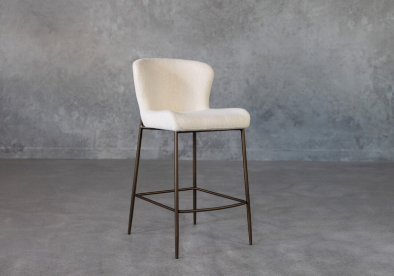 Counter Stool Beige Upholstery Curved Barrel Back Bronze