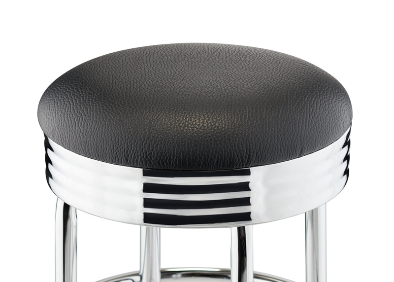 Counter Stool Black Pebbled Leather-like Ribbed Chrome Base Swivel