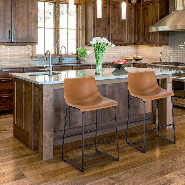 Counter Stool Black Sled Base Low Back Industrial Style