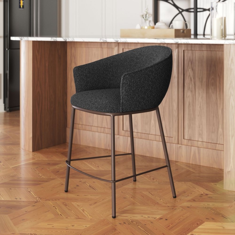 Counter Stool Black Textured Tub Silhouette Bronze Metal Frame