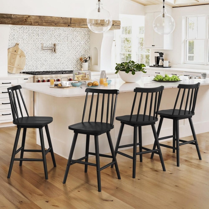 Counter Stool Black Windsor Spindle Back Matte Finish Farmhouse Style