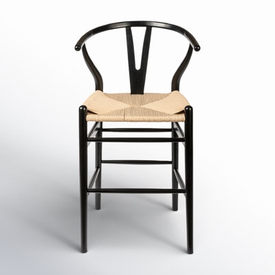 Counter Stool Black Wishbone Back with Natural Woven Cord Seat