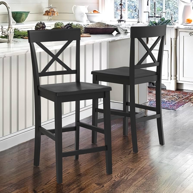 Counter Stool: Black X-Back Design, Matte Finish, Farmhouse Transitional