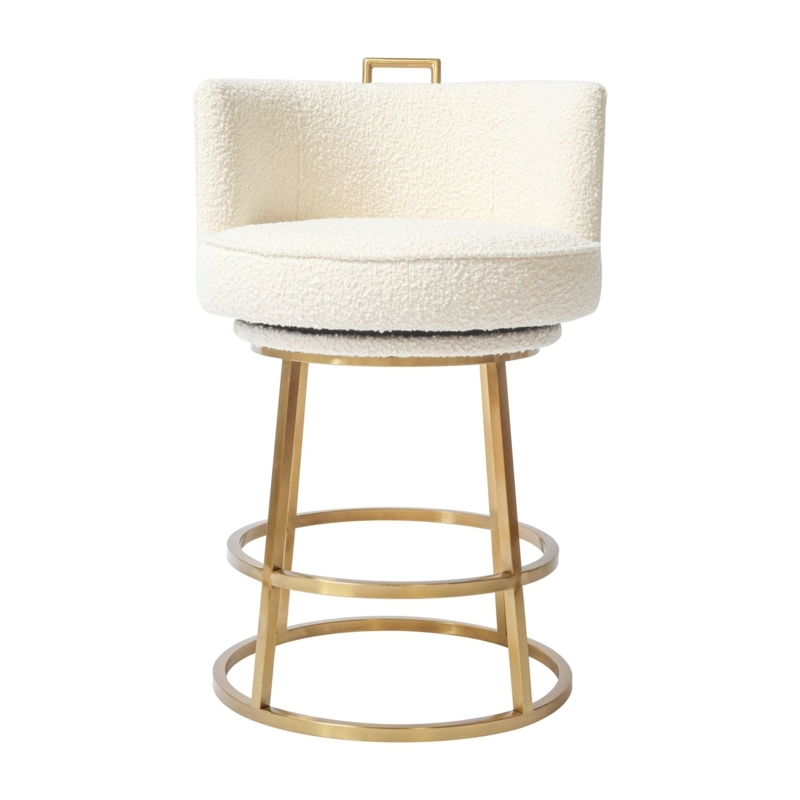 Counter Stool Boucle Swivel with Gold Base Double Footrest Rings