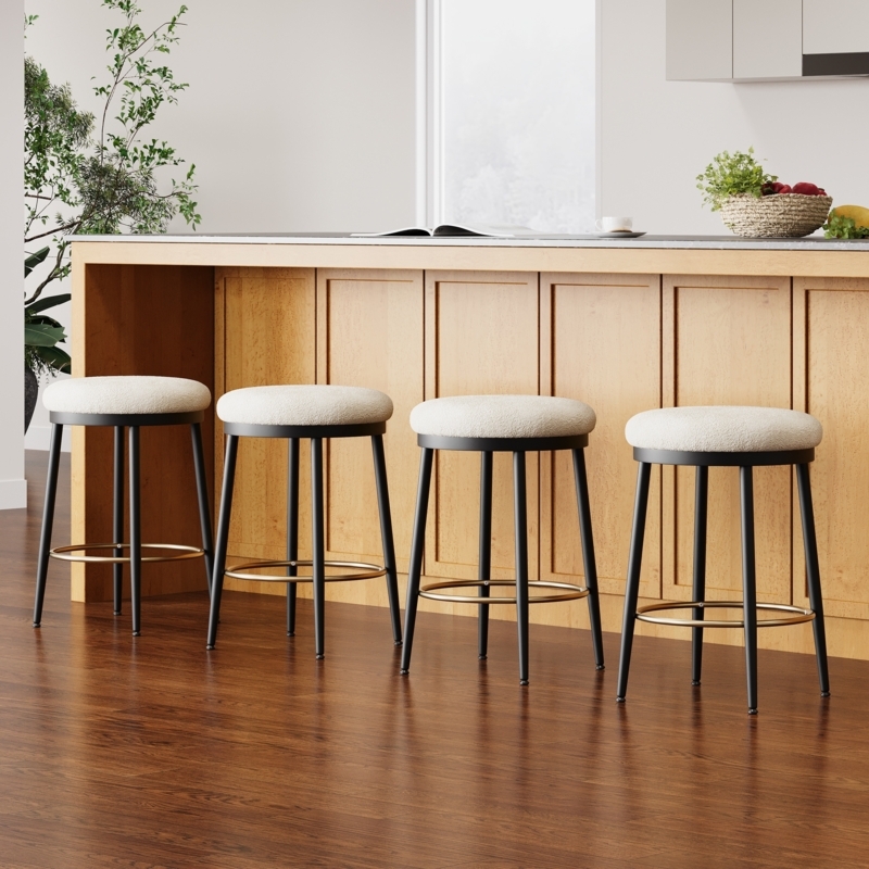 Counter Stool Boucle Texture Gold Footrest Round Seat Modern