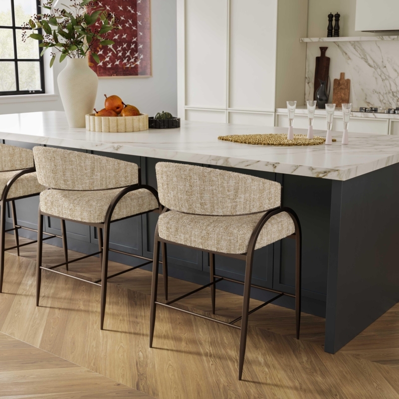 Counter Stool Bronze Frame Cream Curved Back Open Design