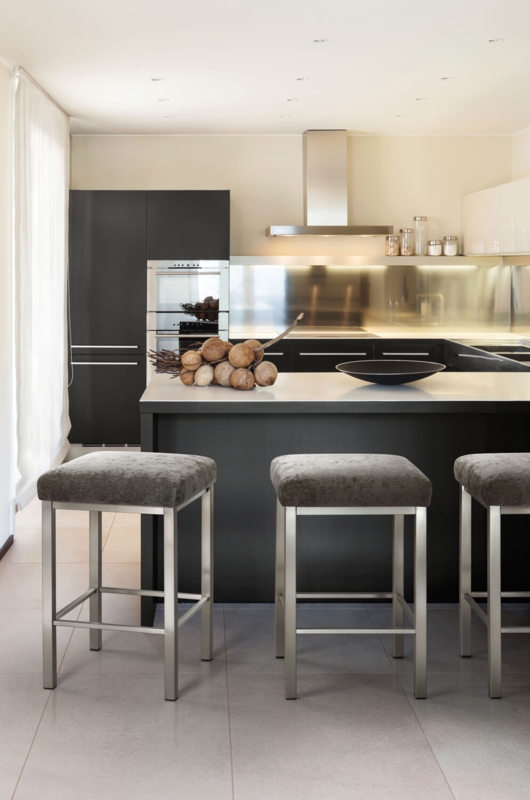 Counter Stool Brushed Metal Frame Gray Upholstered Square Seat Minimalist