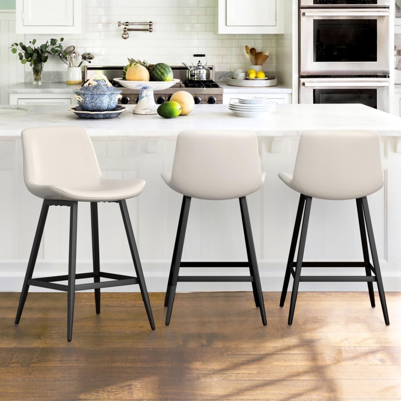 Counter Stool Bucket Seat Slim Frame Antique White