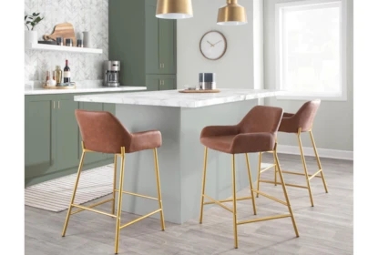 Counter Stool Camel Gold Tapered Legs Bucket Seat Contemporary