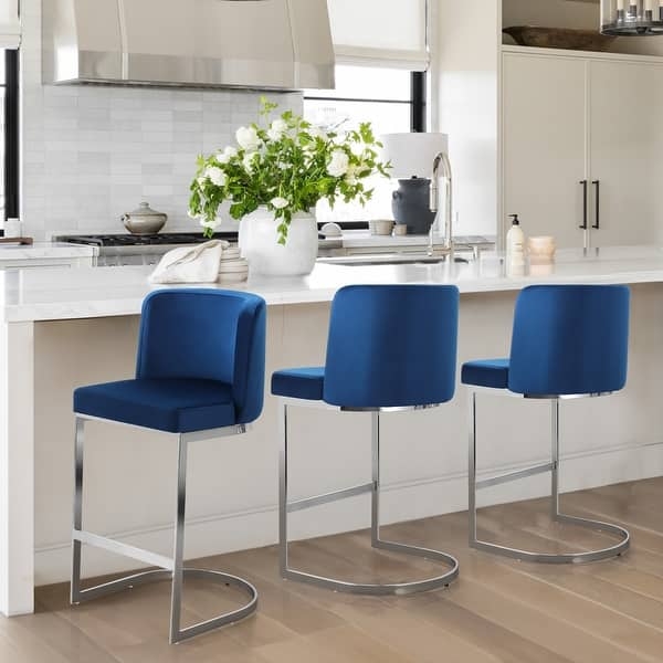 Counter Stool Cantilever Silver Base Velvet Low Back