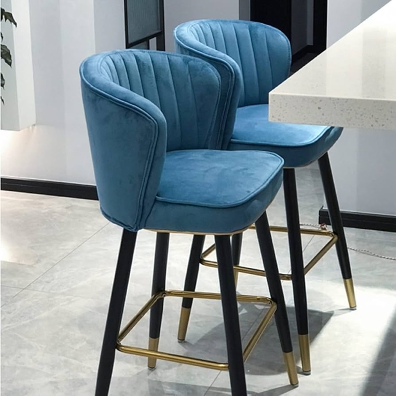 Counter Stool Channel Tufted Velvet Gold Tipped Legs