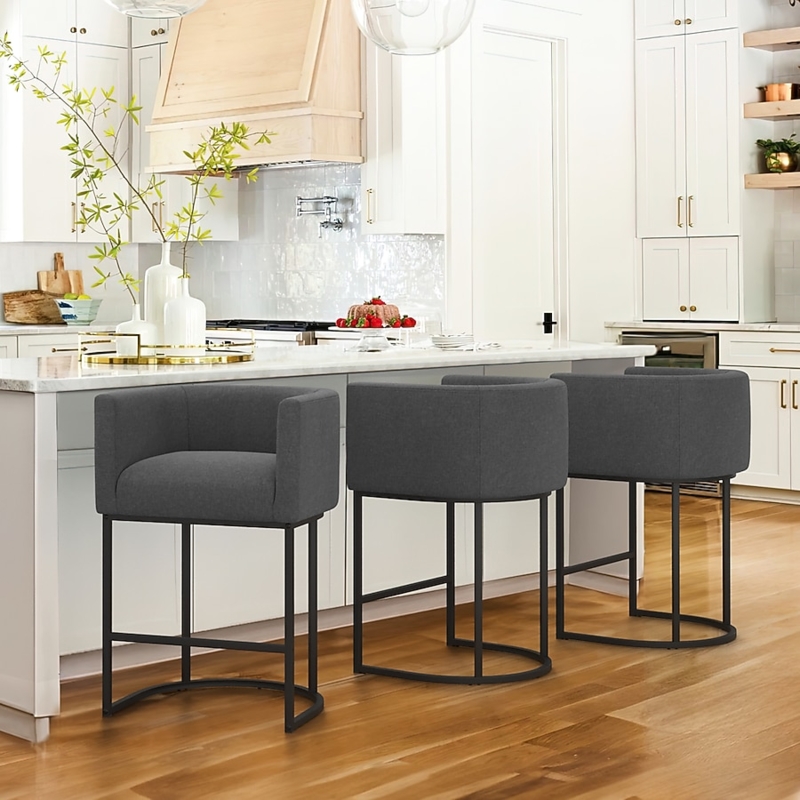 Counter Stool Charcoal Barrel Back, Sled Base, Contemporary Style